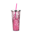 Axyaa Glitter Double Layer Sippy Cup, Large Capacity Reusable Coffee Milk Tea Cup