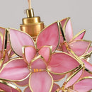 Axyaa Pink Glass Flower LED Pendant Lamp with Gold Retro Base