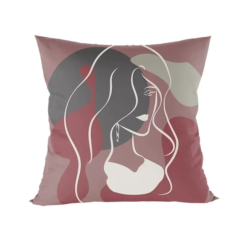 Abstract Line Drawing Girls Print Cushion Cover 45x45cm by Axyaa