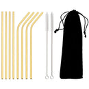Axyaa Gold Stainless Steel Straw Set with Bag & Brush