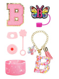 Axyaa Cup Set: Initials Silicone Straw Cap Boot Handle Sticker Charm
