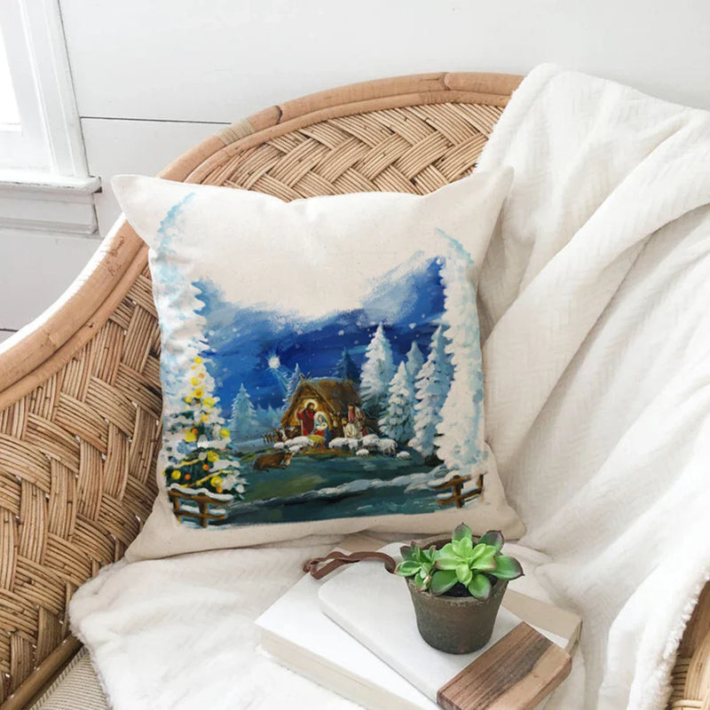 Axyaa Christmas Linen Cushions 45x45 for Living Room Sofa Decor