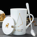 Axyaa Constellations Ceramic Mug Set with Spoon & Lid, 420ml Black Coffee Cup