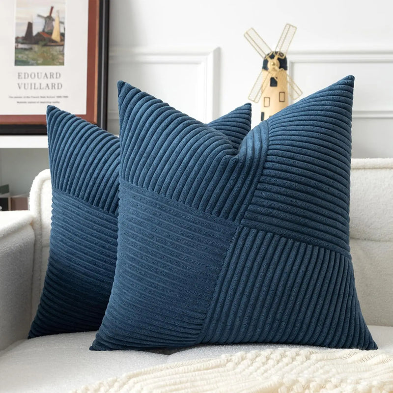 Axyaa Boho Windmill Pattern Corduroy Throw Pillow Covers 18x18 Inch