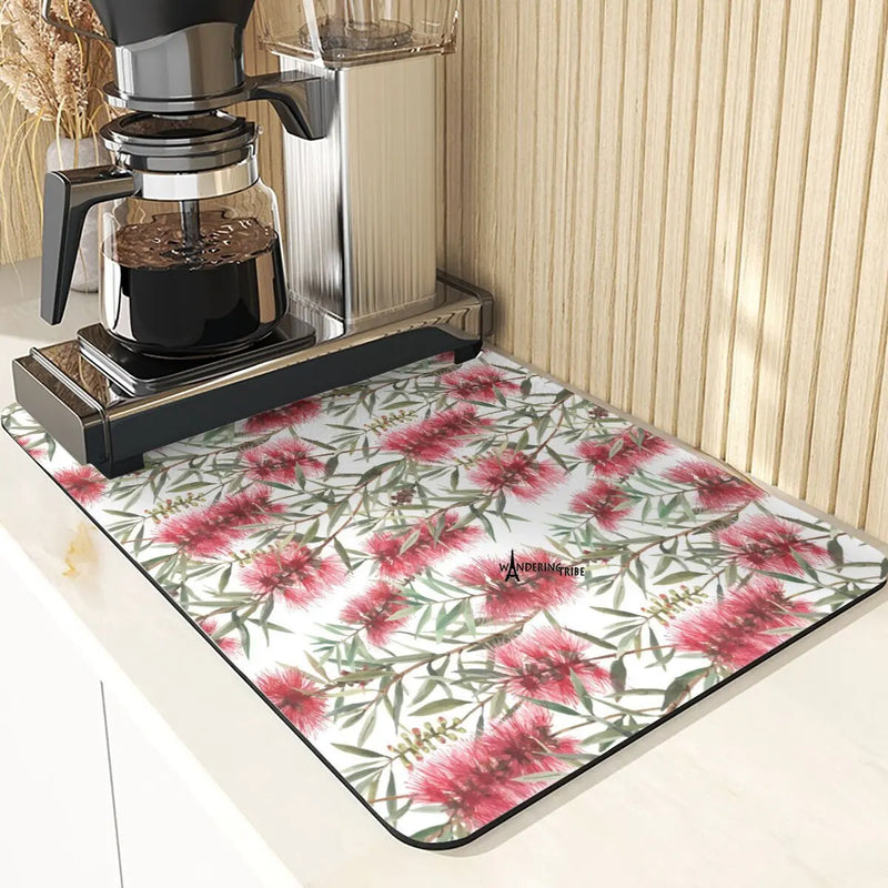 Axyaa Leaf Print Coasters & Drying Mat Set for Kitchen Essentials