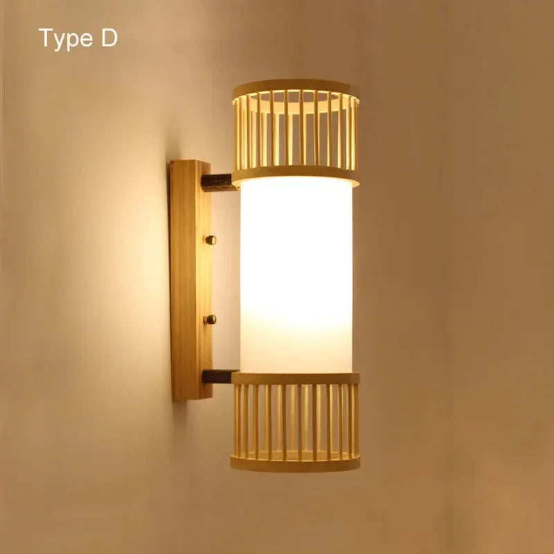 Axyaa Bamboo Wall Lights: Retro Hand-woven Luminaire for Bedroom, Corridor, Hotel & Restaurant