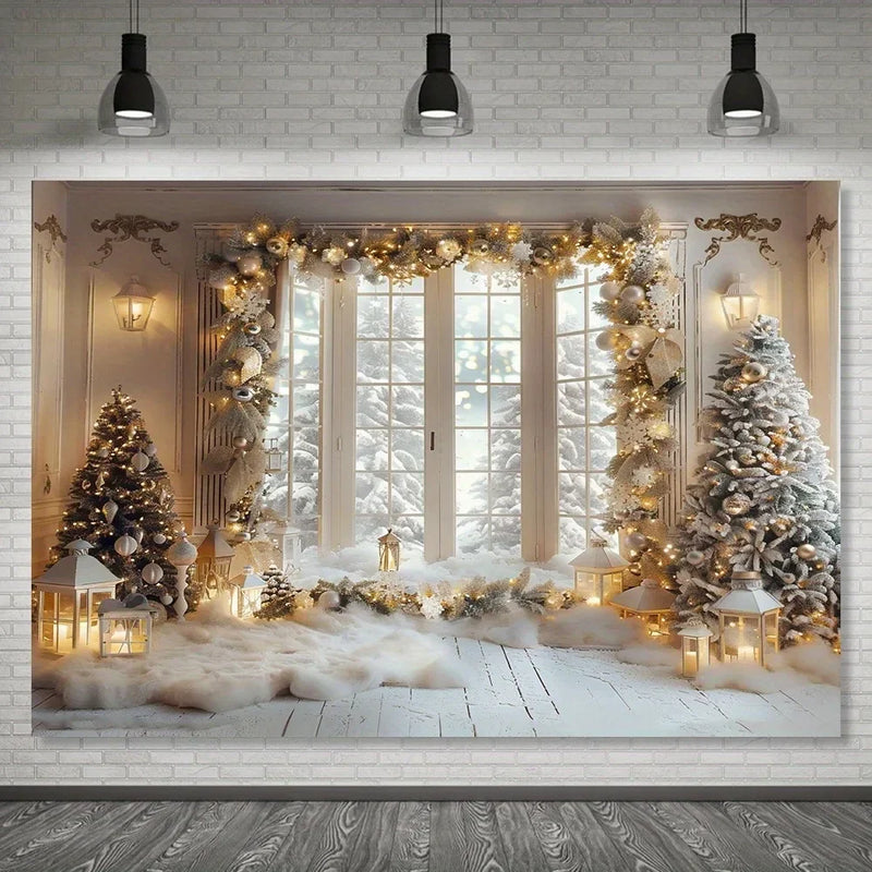 Axyaa Winter Wonderland Wall Tapestry Snow Scene Christmas Tree Decor