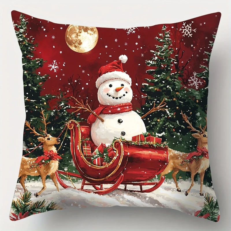 Axyaa Christmas New Year Decor Pillowcase Santa Snowman Cover for Living Room Sofa