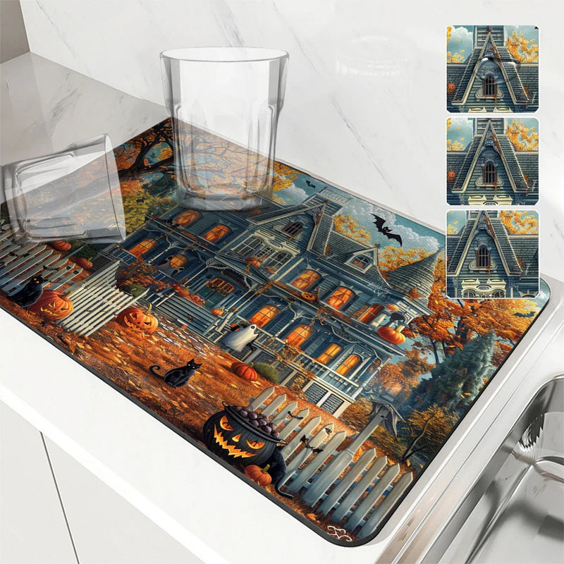 Axyaa Halloween Kitchen Draining Mat with Quick Dry Technology