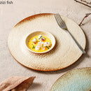 Axyaa Ceramic Vintage Dessert Dinner Plate Set - Circular Flat Steak Pasta Serving Plates