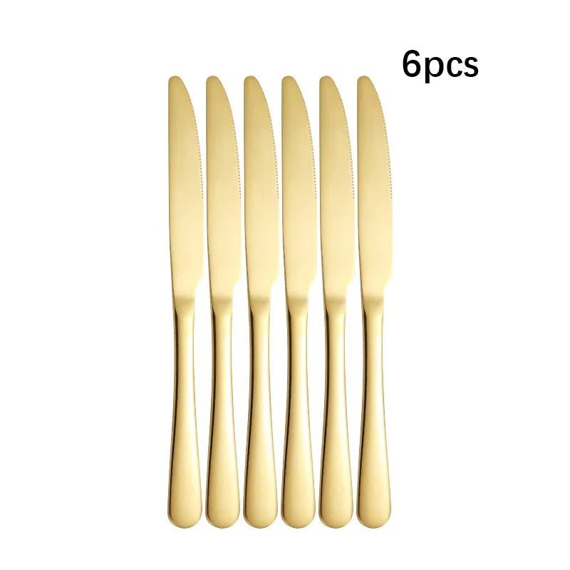 Axyaa Golden Stainless Steel Tableware Set - Knife Fork Spoon Steak cutlery