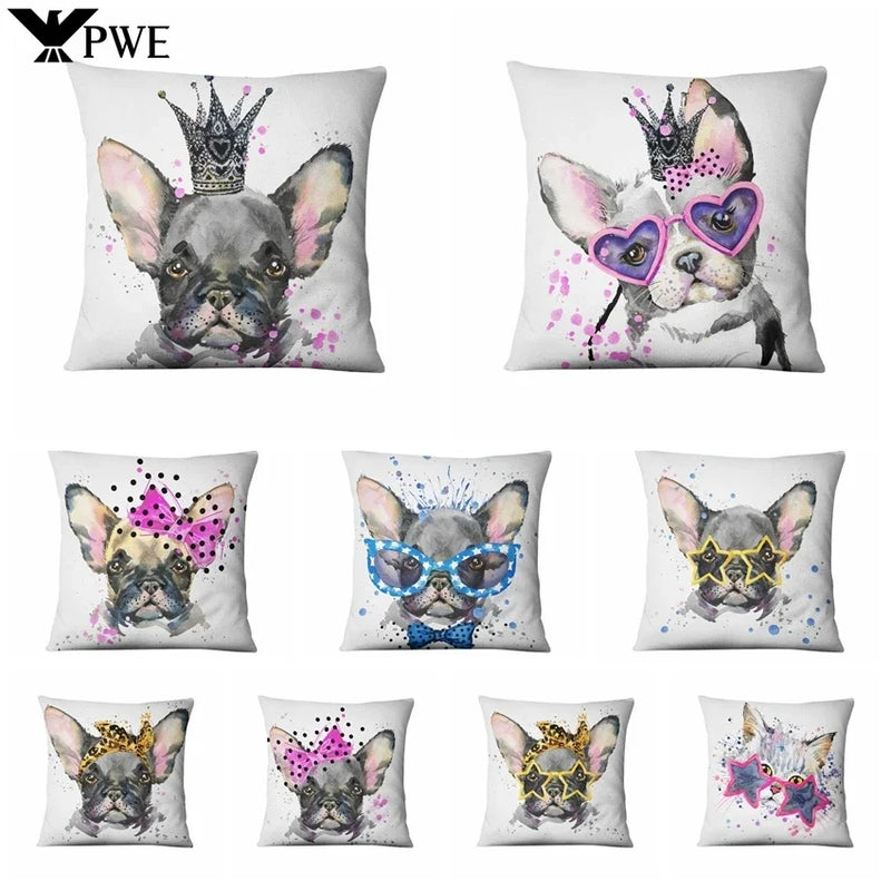 Axyaa French Bulldog Gift Cushion: Decorative Sofa Throw Pillow with American Cartoon Pet Print