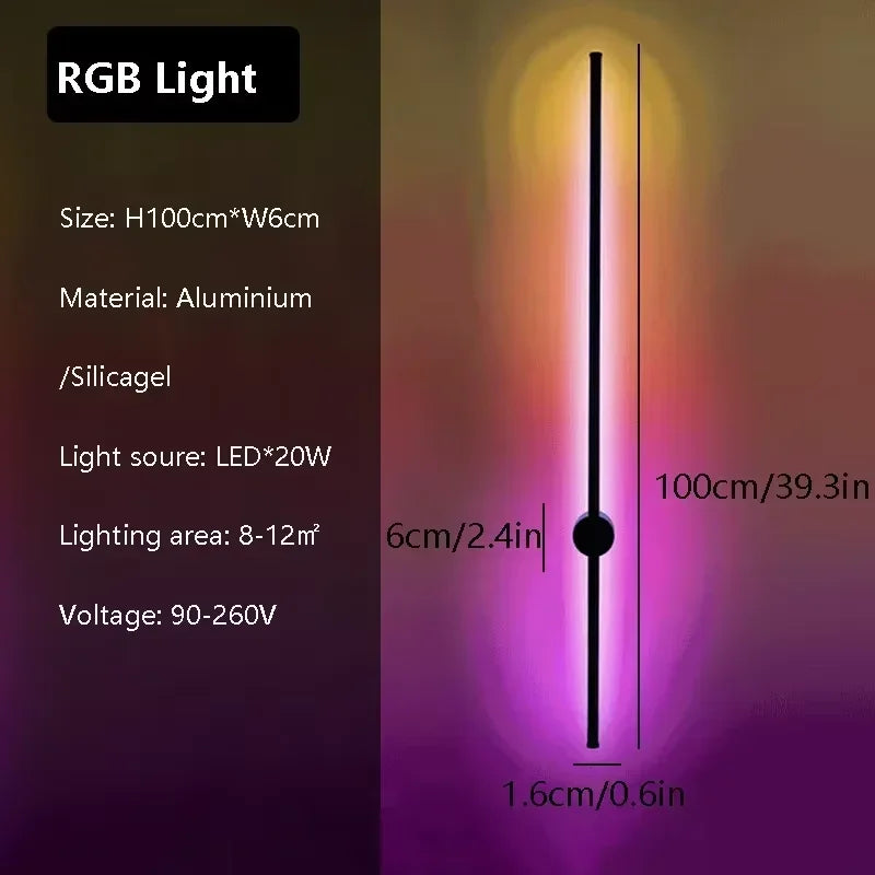 Axyaa Rotatable RGB LED Wall Lamp 60/80/100cm for Bedroom Living Room Decor