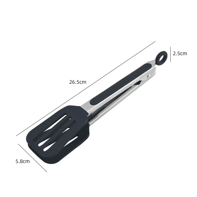 Axyaa Silicone Food Tong Stainless Steel BBQ Tongs Heat Resistant Kitchen Clips