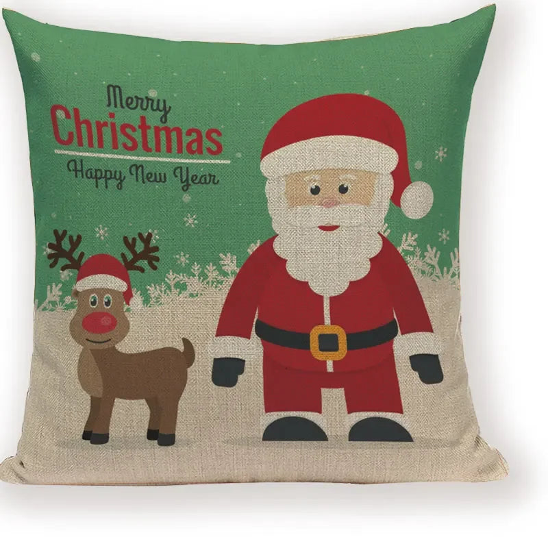 Axyaa Christmas Deer Throw Pillow Case - Festive Santa Claus Decor for Happy Holidays