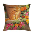 Axyaa Cute Cat Pet Pattern Pillow Cover Linen Throw Pillow 45*45cm