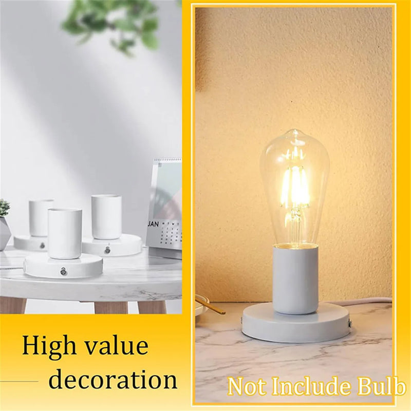 Axyaa Small White Industrial Table Lamp Base with Polished Metal E26 E27 Holder
