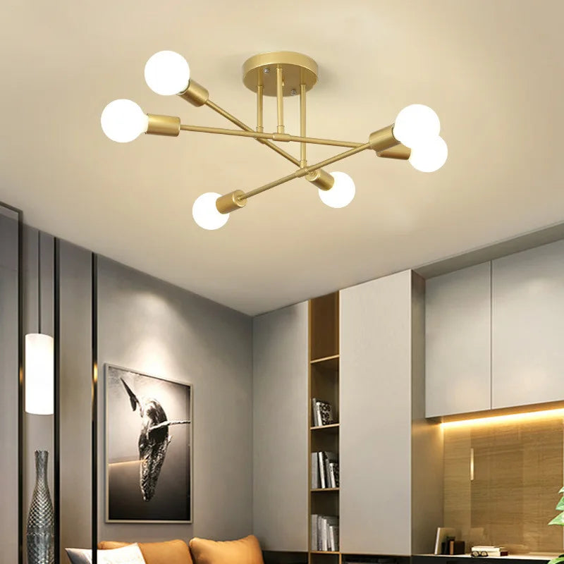 Nordic Modern Golden Iron Art Chandeliers for Bedroom, Study, and Restaurant by Axyaa