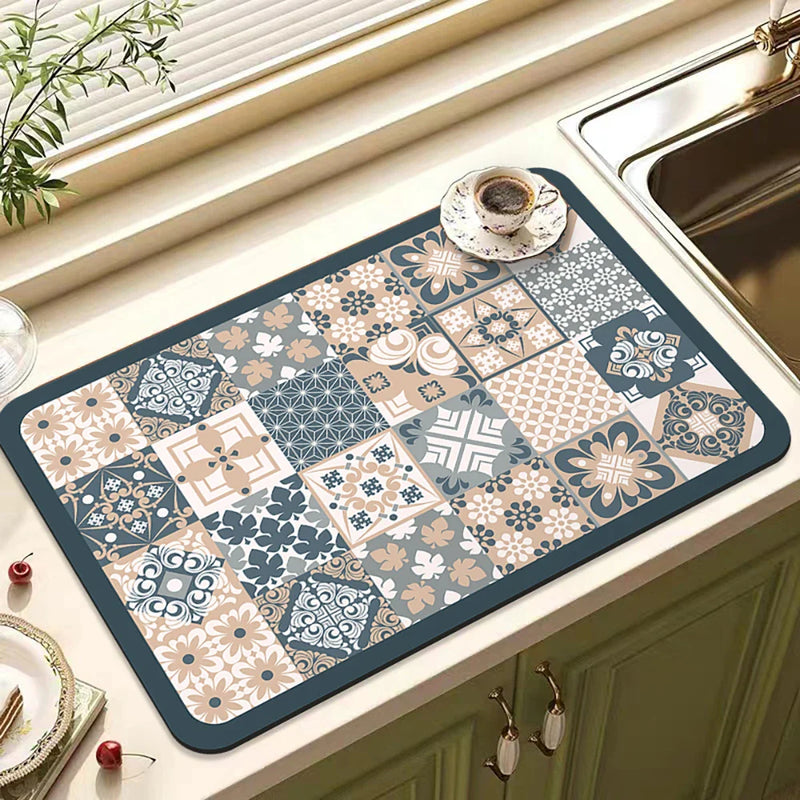 Axyaa Spices Printed Kitchen Absorbent Drying Mat - Tableware Draining Pad