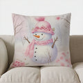 Axyaa Pink Snowman Flowers Throw Pillow Cover