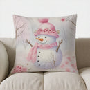 Axyaa Pink Snowman Flowers Throw Pillow Cover