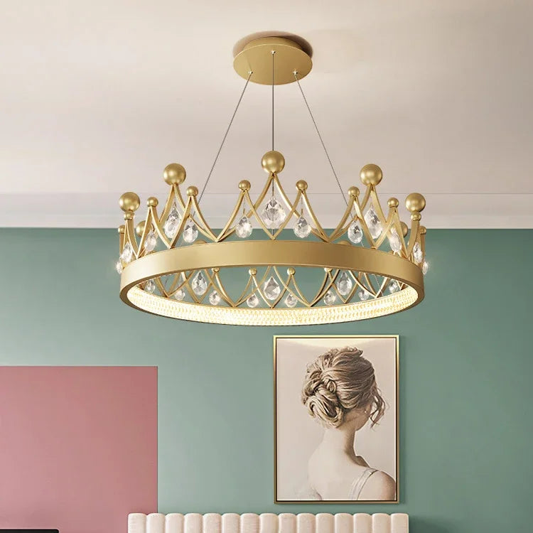 Axyaa Crown Crystal Chandelier Pendant Light for Children's Room and Living Room