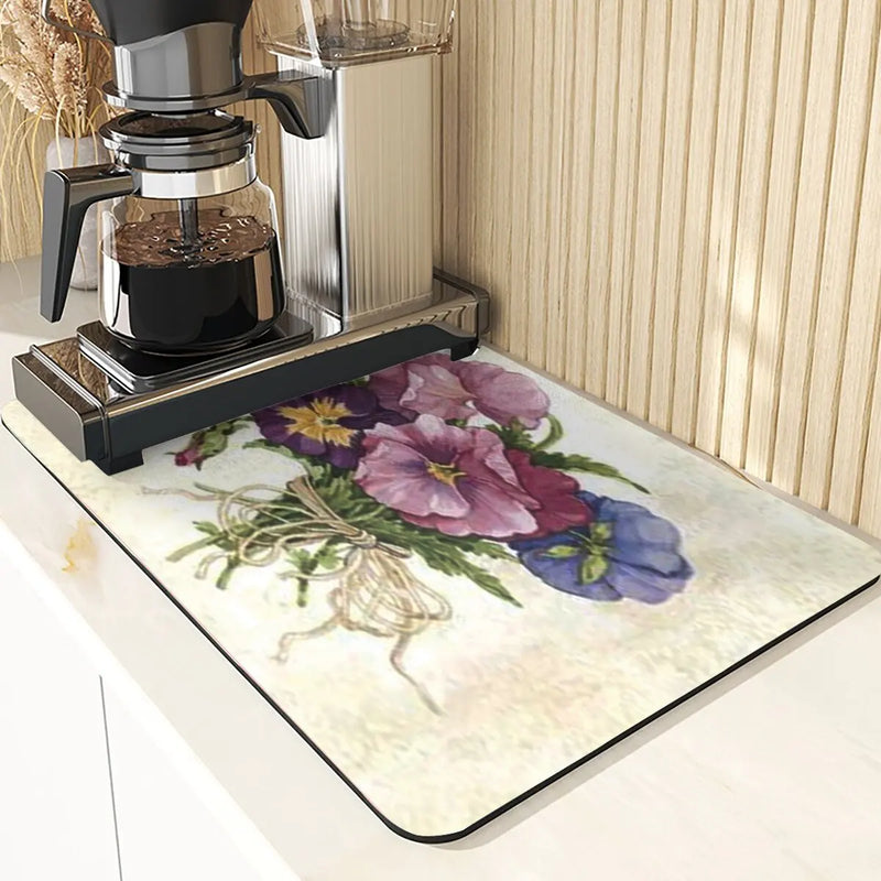 Axyaa Lavender Print Kitchen Drying Mat | Absorbent Mat for Home Décor