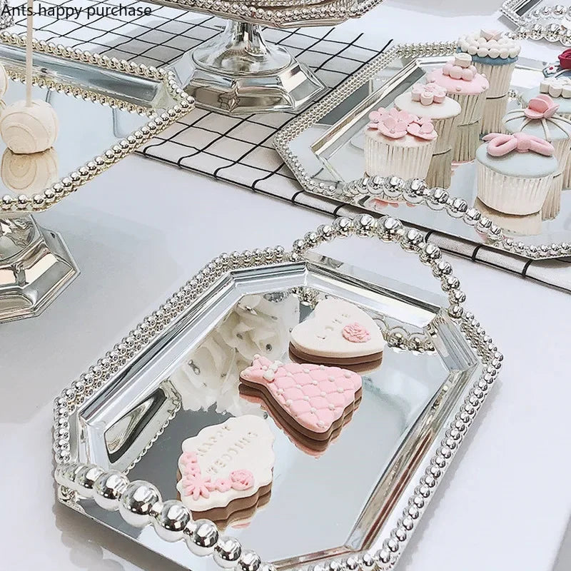 Axya Silver Pearl Dessert Display Rack with Glass Candy Jar