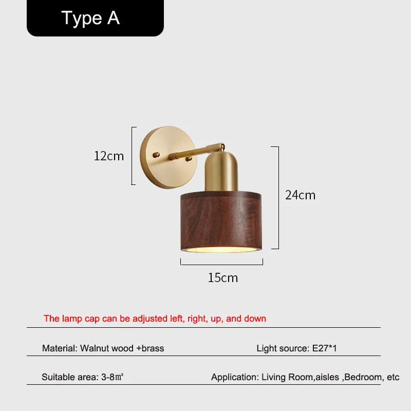 Axyaa Walnut Wood Nordic Wall Lamp for Modern Bedroom & Living Room