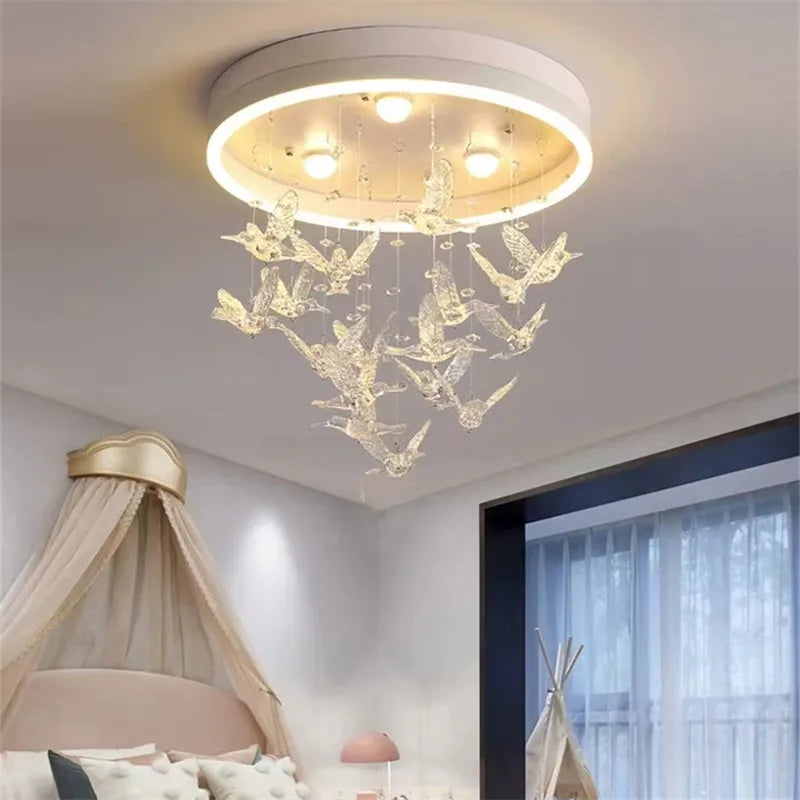 Axyaa Flying Bird Kids Ceiling Light: White Princess Room Decor Lamp