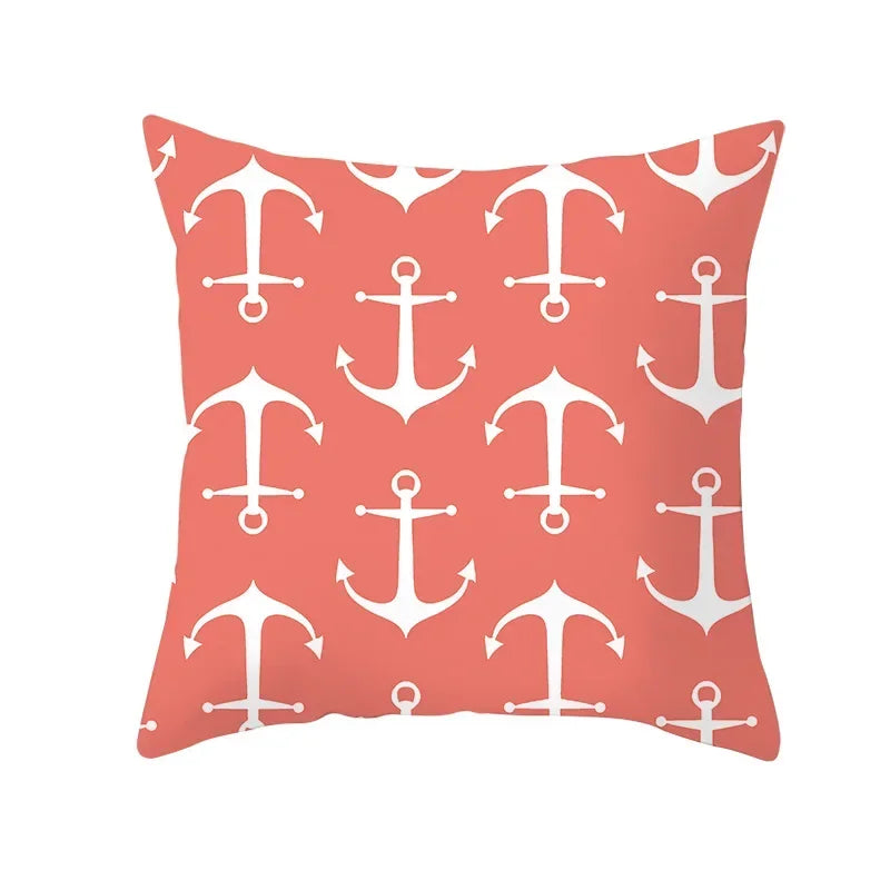 Axyaa Starfish Stripe Print Cushion Cover | Pink Coral Orange Home Decor Pillow Cover