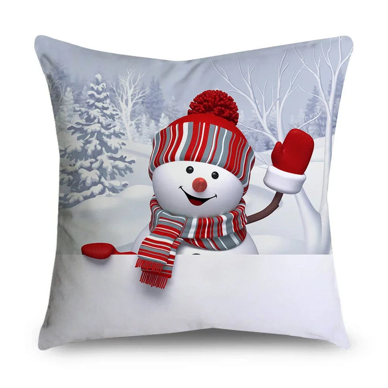 Axyaa Christmas Snowman Print Cushion Cover - 45X45CM