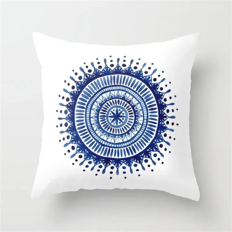 Geometric Blue Ink Flower Pillowcase for Stylish Home Decor by Axyaa