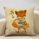 Axyaa Fox Linen Pillowcase - Nordic Animal Theme Decorative Cushion Cover 45x45cm