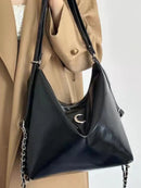 Axyaa Black Leather Multi-Purpose Shoulder Bag - Stylish College Commuter Handbag
