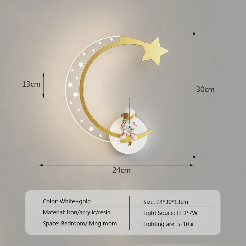 Axyaa Astronaut Star Moon LED Wall Lamps for Children's Room