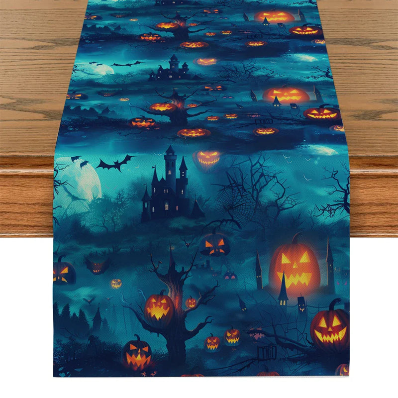 Axyaa Spooky Pumpkin Head Table Runner for Halloween Party Décor