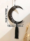 Axyaa Wooden Crescent Moon Lanterns with Star Cutouts and Tassel