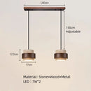 Axyaa LED Wood Pendant Lamp with Natural Stone - Adjustable Wire Hanging Fixture