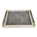 Axya Gray Leather Rectangle Tray with Metal Handle for Home & Hotel Ornaments