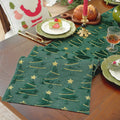 Axyaa Green Plush Sequin Christmas Tree Table Runner for Festive Winter Dining Decor