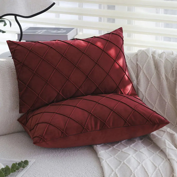 Burgundy Velvet Pillowcase for Living Room Sofa and Bedroom Decor by Axyaa