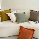 Axyaa Cozy Scalloped Pillow Cover in Orange, Mustard, Green, and Coffee Shades