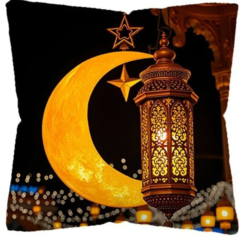 Axyaa Ramadan Crescent Moon Fasting Lamp Pillow Cover for Home Décor