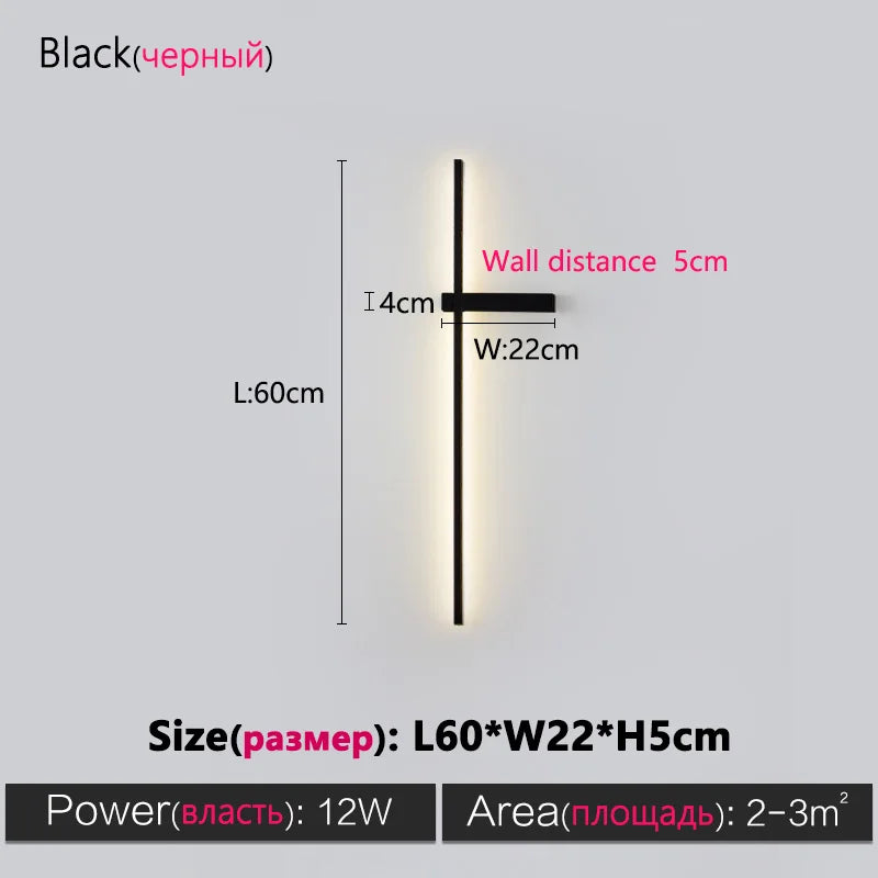 Axyaa Black Long Strip Wall Lamp - Modern Minimalist Bedroom & Living Room Light