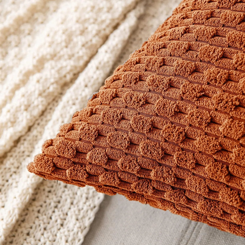 Boho Striped Corduroy Farmhouse Pillow Covers, Soft & Fluffy - Axyaa Brand