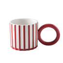Axyaa Minimalist Stripe Ceramic Coffee Mug with Large Handle, Breakfast Milk Cup
