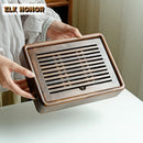Axyaa Wooden Tea Tray: Compact, Stylish Tea Set for Brewing, Draining, and Storage