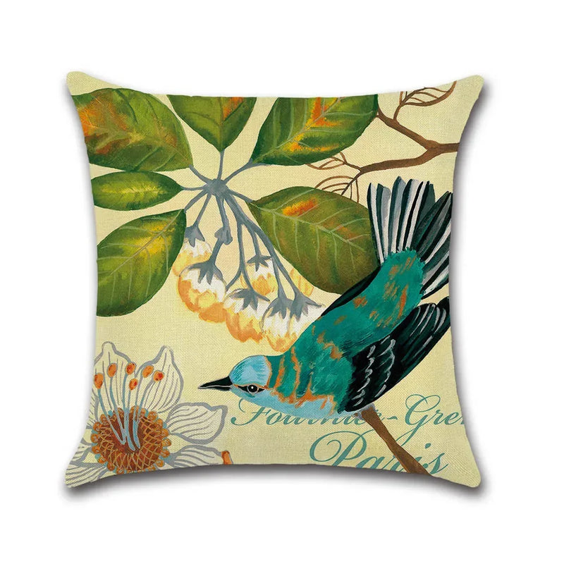 Cute Bird Pattern Pillowcase - Axyaa Decorative Linen Throw Pillow Case