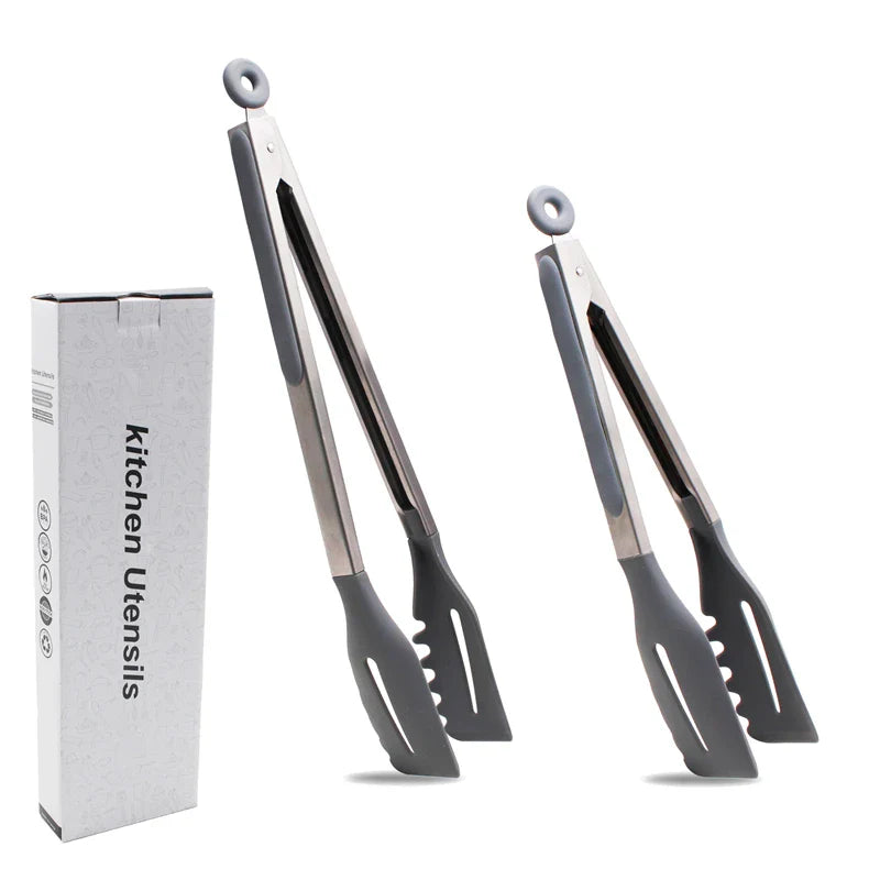 Axyaa Silicone Non-Stick Food Clips: Hollow Drain Oil BBQ Tongs for Home Kitchen Buffet.